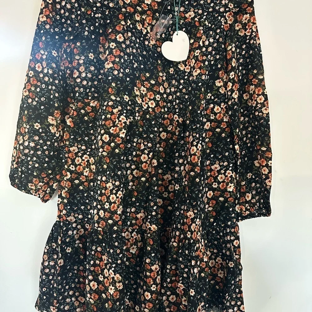 Hayden Floral Kids Dress - Black and Orange